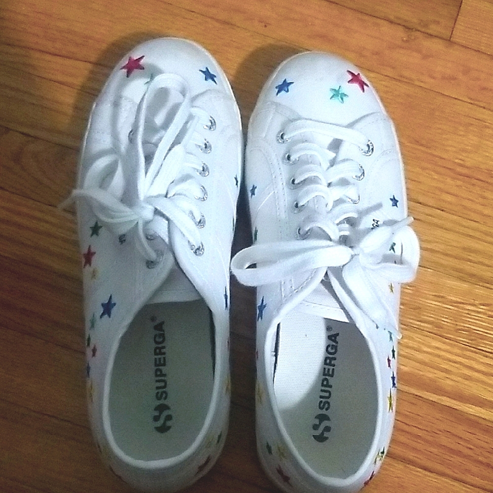 Superga White Sneakers with Colorful Stars